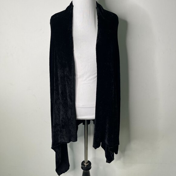 Alice + Olivia Women's Black Velvet Drape Front Cardigan Size Large - Picture 1 of 8